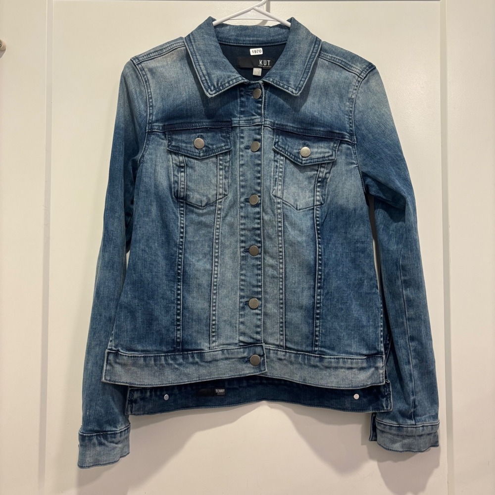 KUT from the Kloth Terry Denim Jacket Medium Wash Blue Jean Jacket Women Small